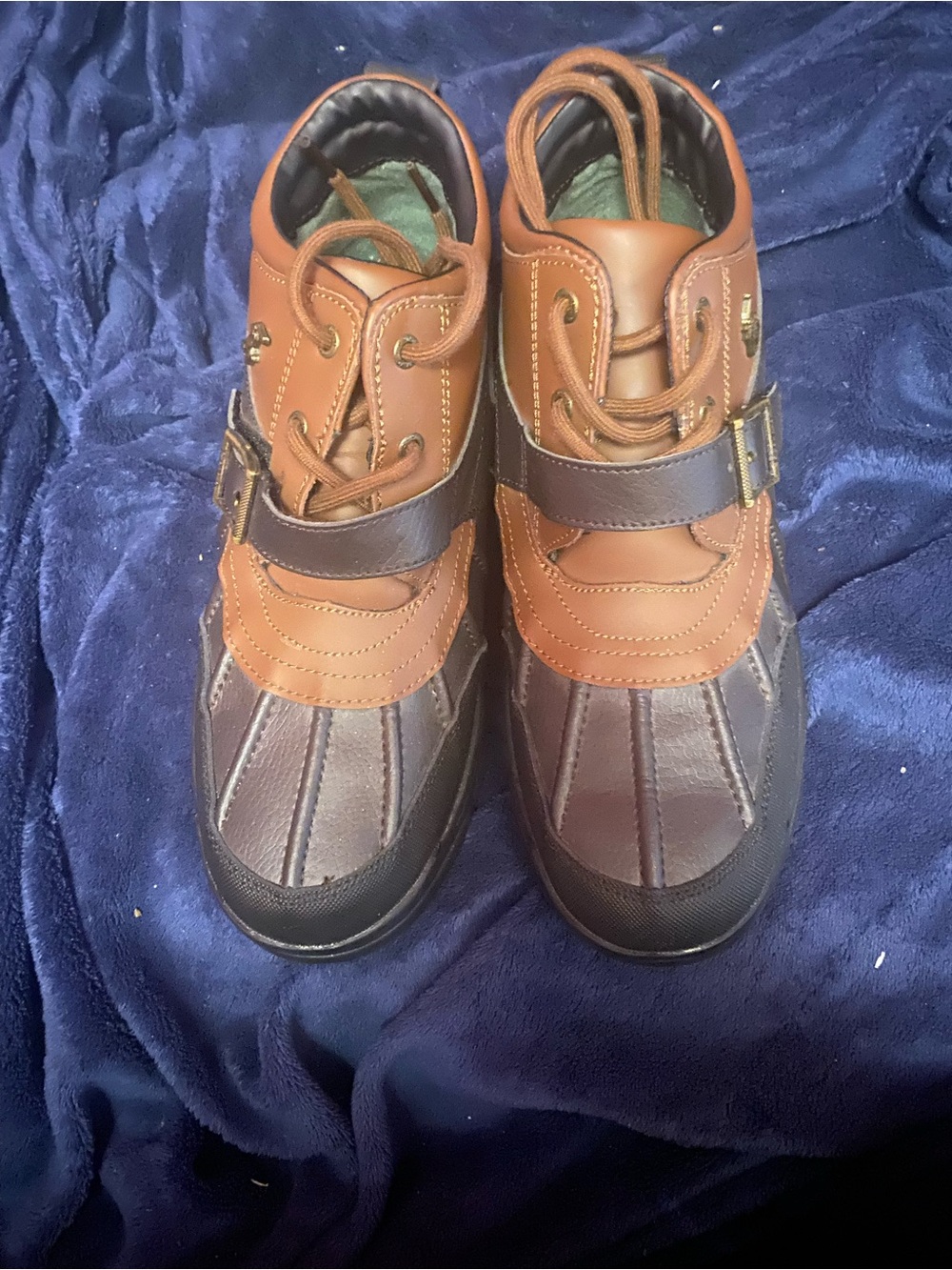 NWOT/Box Polo by Ralph Lauren Kids Two-Tone Brown Duck Boots with Buckle - Picture 2 of 3